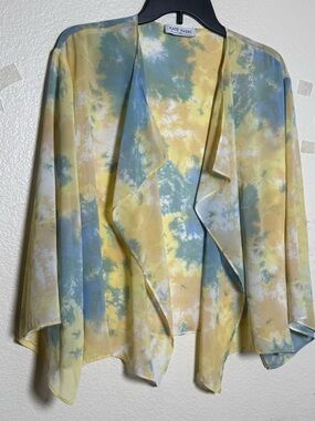 Kate Kasin Watercolor Kimono Jacket in Yellow & Blue